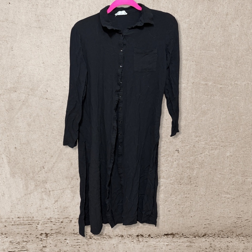 Sage The Label Black Button-Up Long Shirt Dress